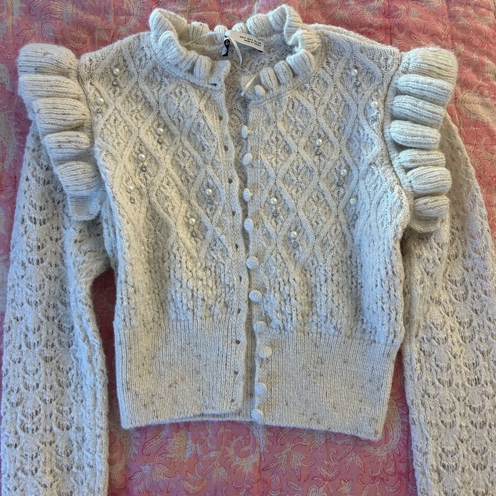 GORGEOUS Zara sweater with pearl and crystal detail and ruffles. Super classy!!!